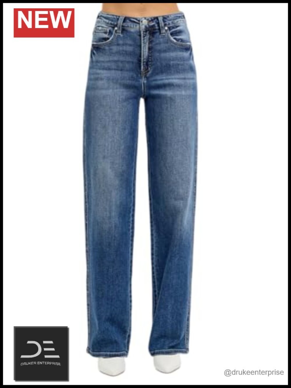 High Rise Wide Baggy Jeans with Tummy Control Stretch Denim